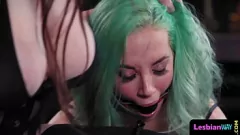 Play Stocking-Clad Femdom Dominates Busty Lesbian Babe with Big Tits and Booty